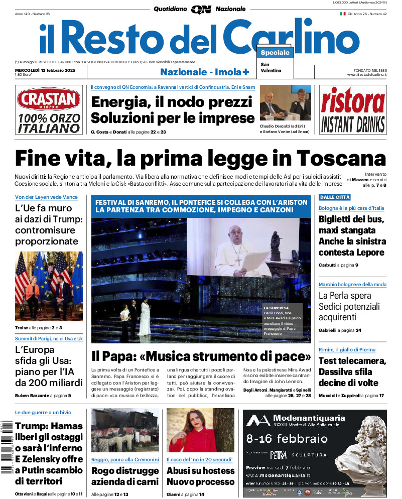 Prima-pagina-il resto del carlino-edizione-di-oggi-20250212